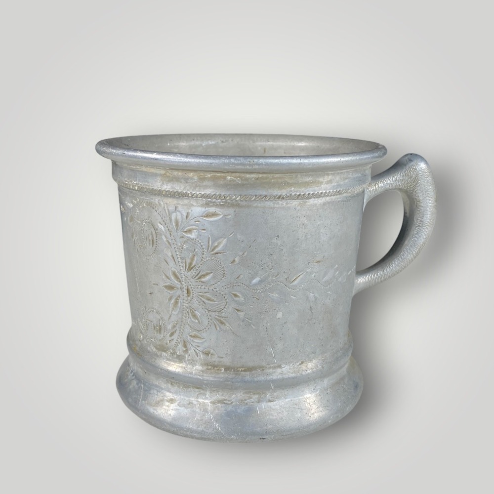 Aluminum‎ Coffee Mug 1940s 1950s Unbreakable Kitchenware Cup Etched Floral